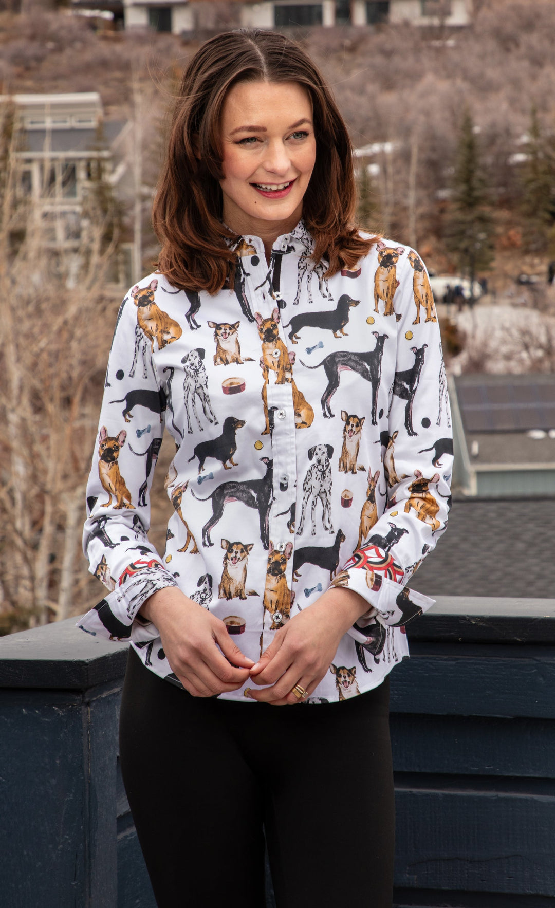 Dizzy-Lizzie Rome Long Sleeve Shirt - Pooches Print available at Barbara Katz