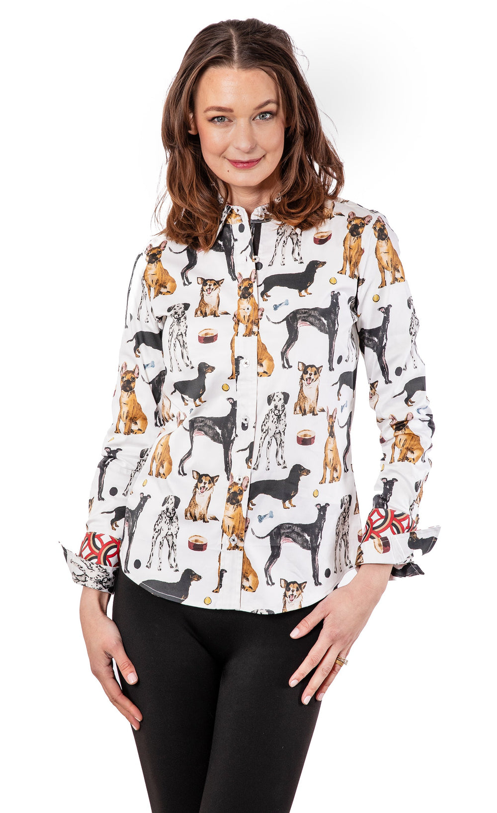 Dizzy-Lizzie Rome Long Sleeve Shirt - Pooches Print available at Barbara Katz