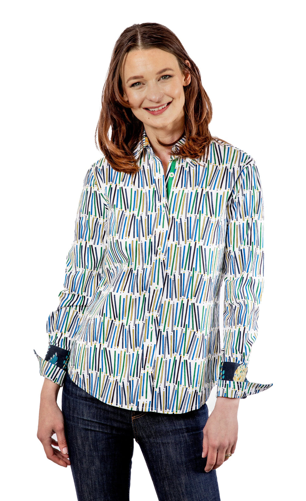 Dizzy-Lizzie Rome Long Sleeve Shirt - Pencils Print available at Barbara Katz
