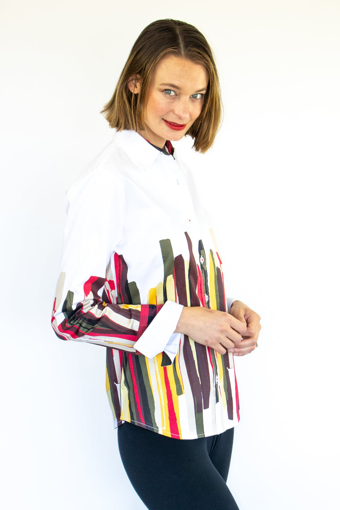 Dizzy-Lizzie Rome Long Sleeve Shirt - Fall Colors Brushstroke Print available at Barbara Katz