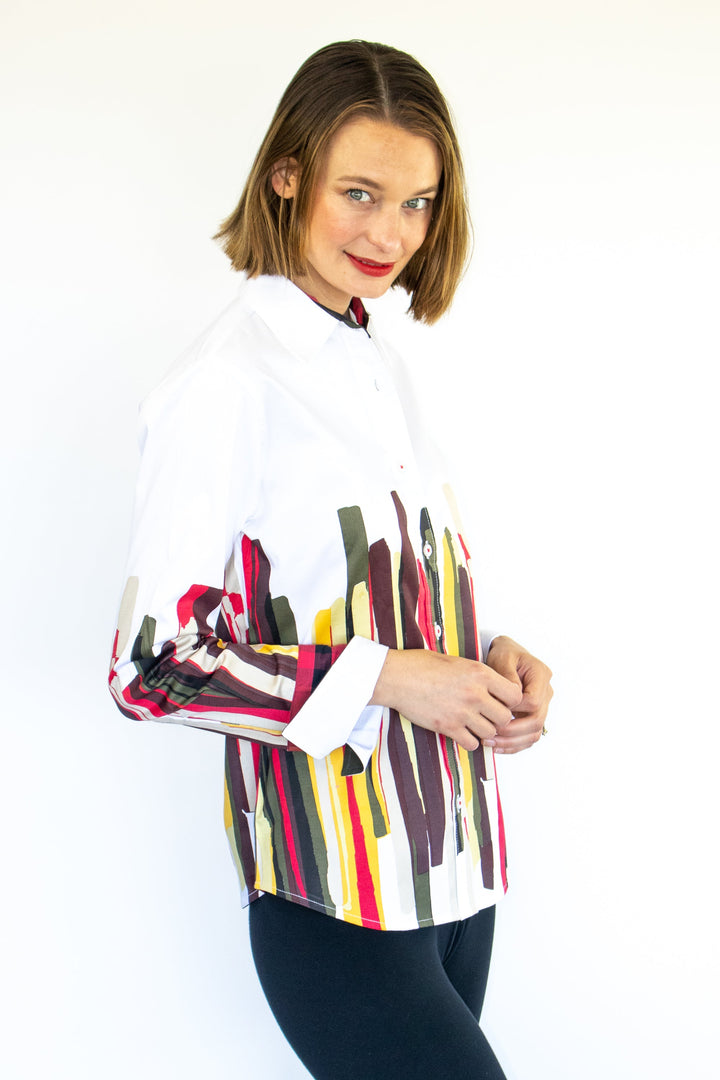 Dizzy-Lizzie Rome Long Sleeve Shirt - Fall Colors Brushstroke Print available at Barbara Katz