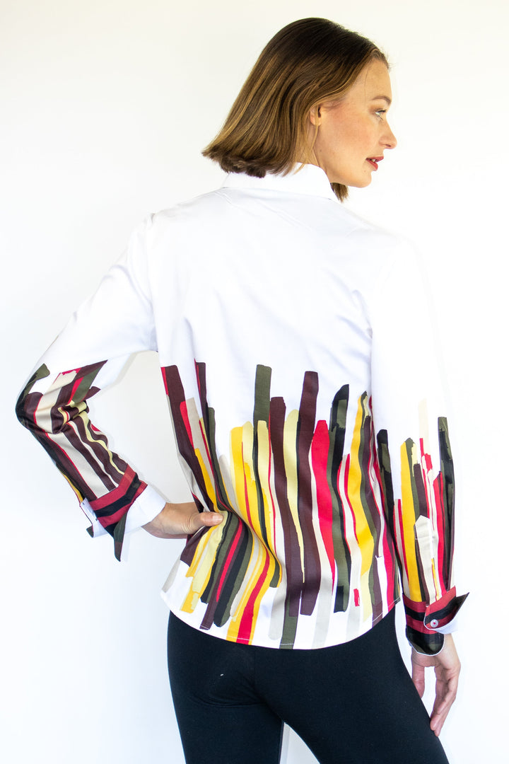 Dizzy-Lizzie Rome Long Sleeve Shirt - Fall Colors Brushstroke Print available at Barbara Katz