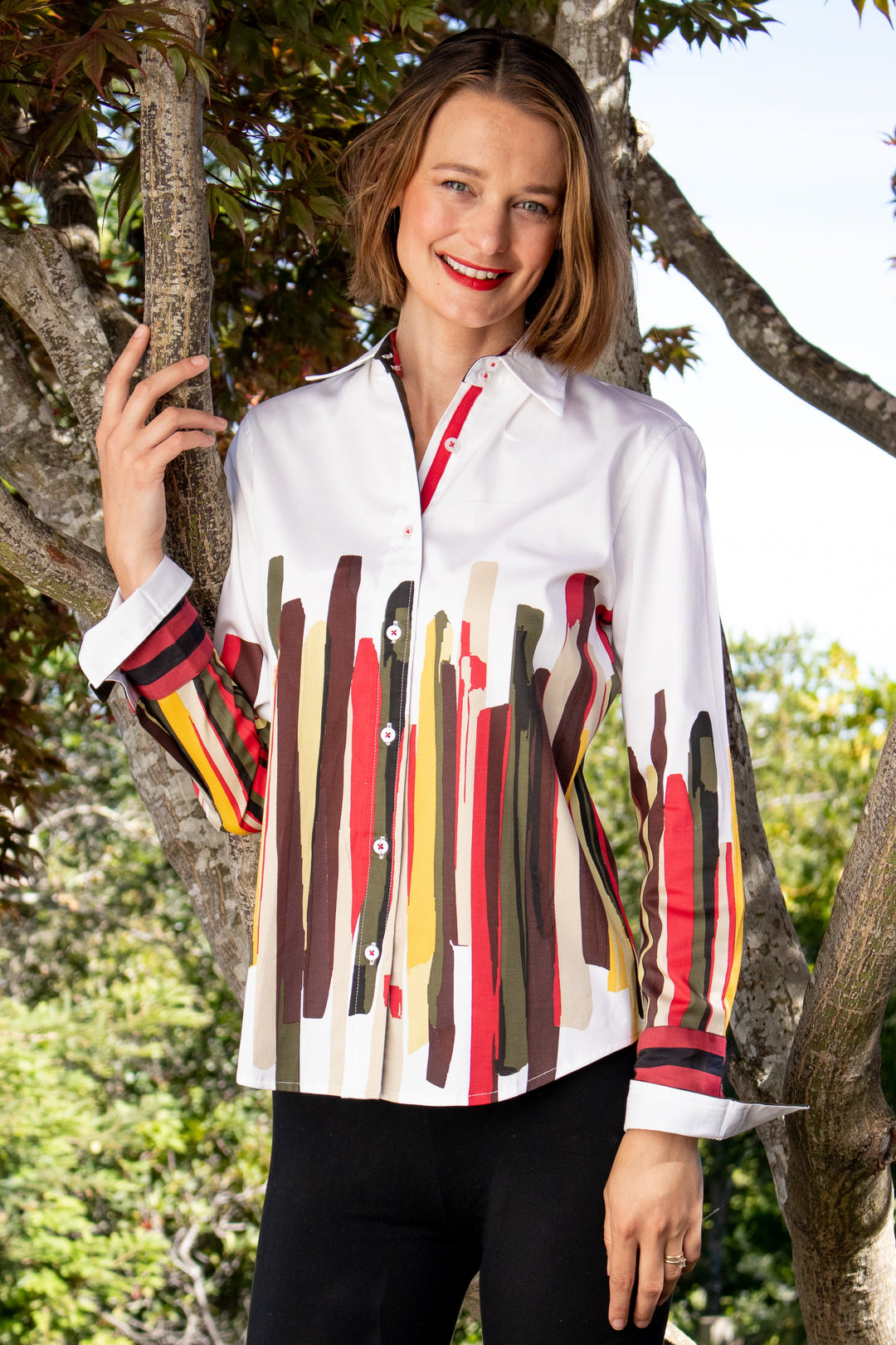 Dizzy-Lizzie Rome Long Sleeve Shirt - Fall Colors Brushstroke Print available at Barbara Katz