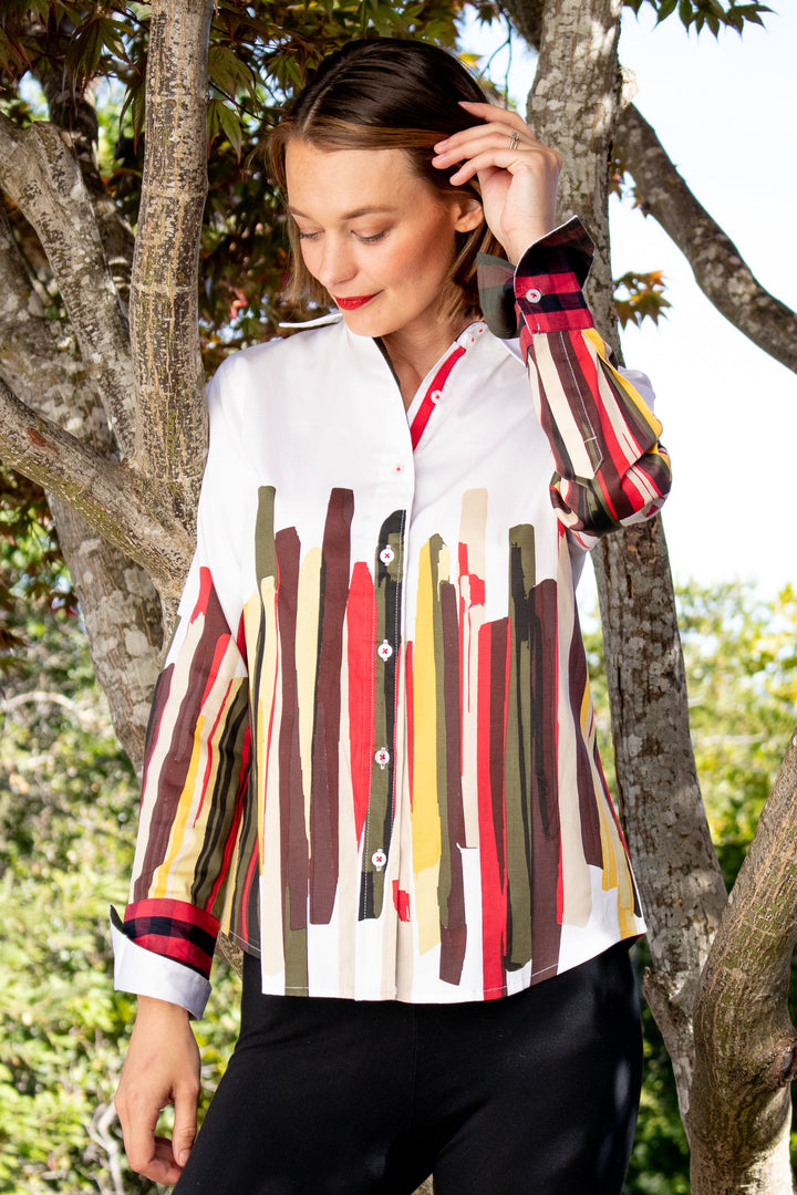 Dizzy-Lizzie Rome Long Sleeve Shirt - Fall Colors Brushstroke Print available at Barbara Katz