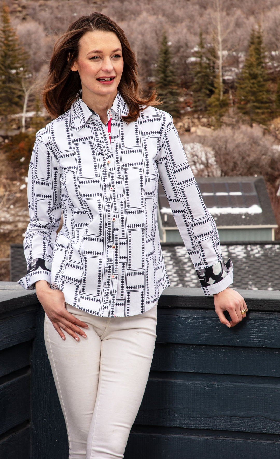 Dizzy-Lizzie Rome Long Sleeve Shirt - Black White Tiles available at Barbara Katz