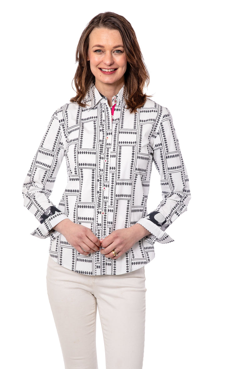 Dizzy-Lizzie Rome Long Sleeve Shirt - Black White Tiles available at Barbara Katz