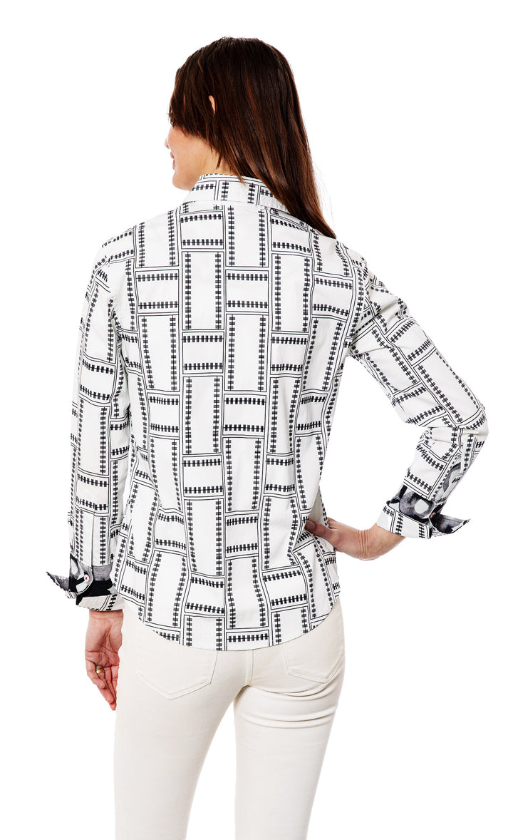 Dizzy-Lizzie Rome Long Sleeve Shirt - Black White Tiles available at Barbara Katz