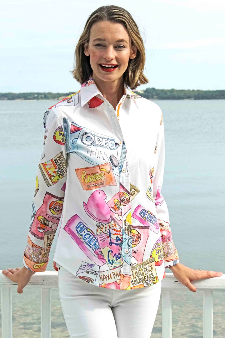 Dizzy-Lizzie Rome Long Sleeve Shirt - Lo Cal Print available at Barbara Katz