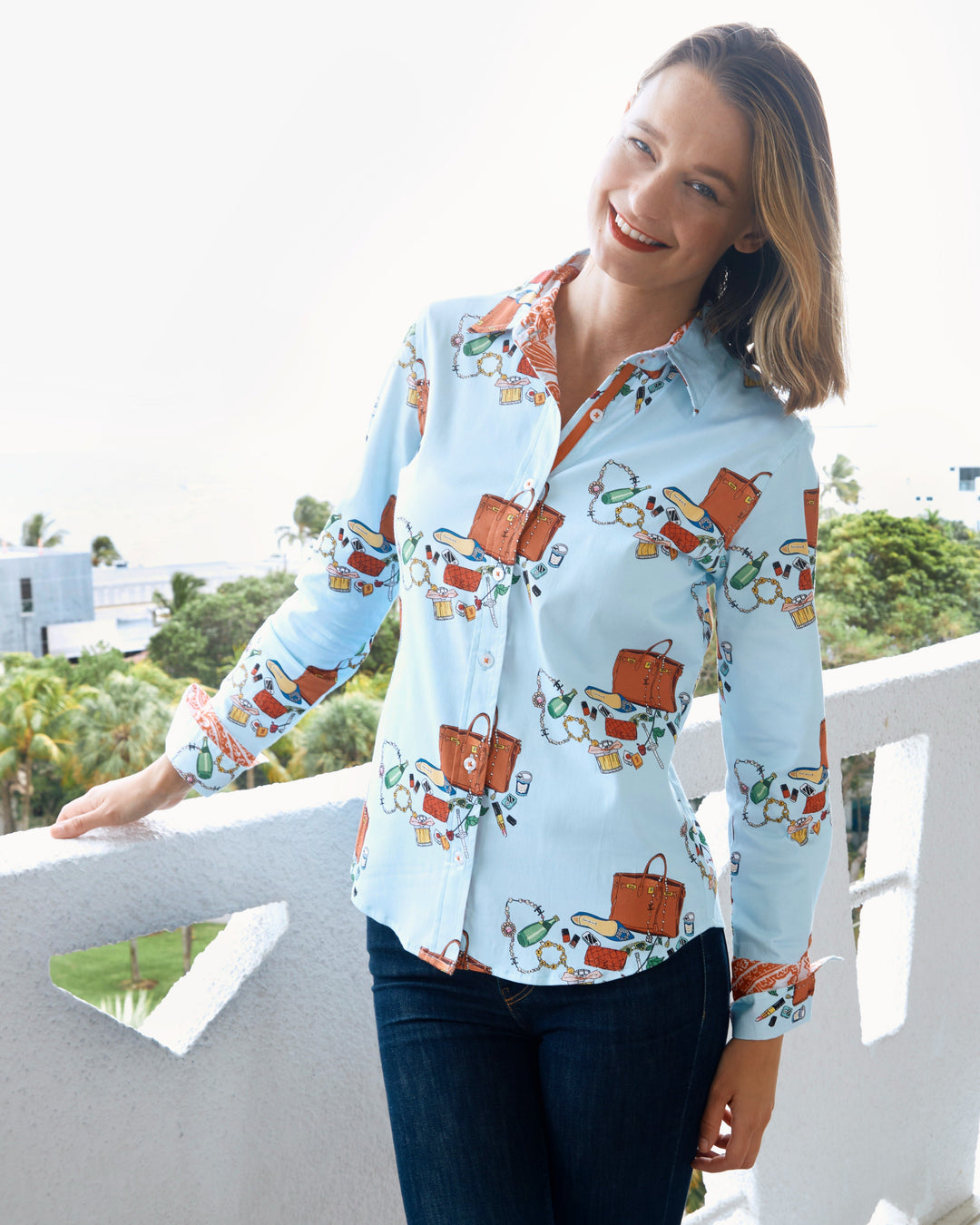 Dizzy-Lizzie Rome Long Sleeve Shirt - Perrier And Kelly Bags Print available at Barbara Katz