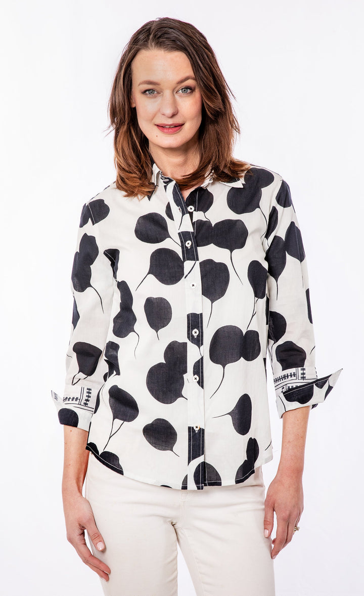 Dizzy-Lizzie Rome 3/4 Sleeve Shirt - Ginkgo Leaves available at Barbara Katz