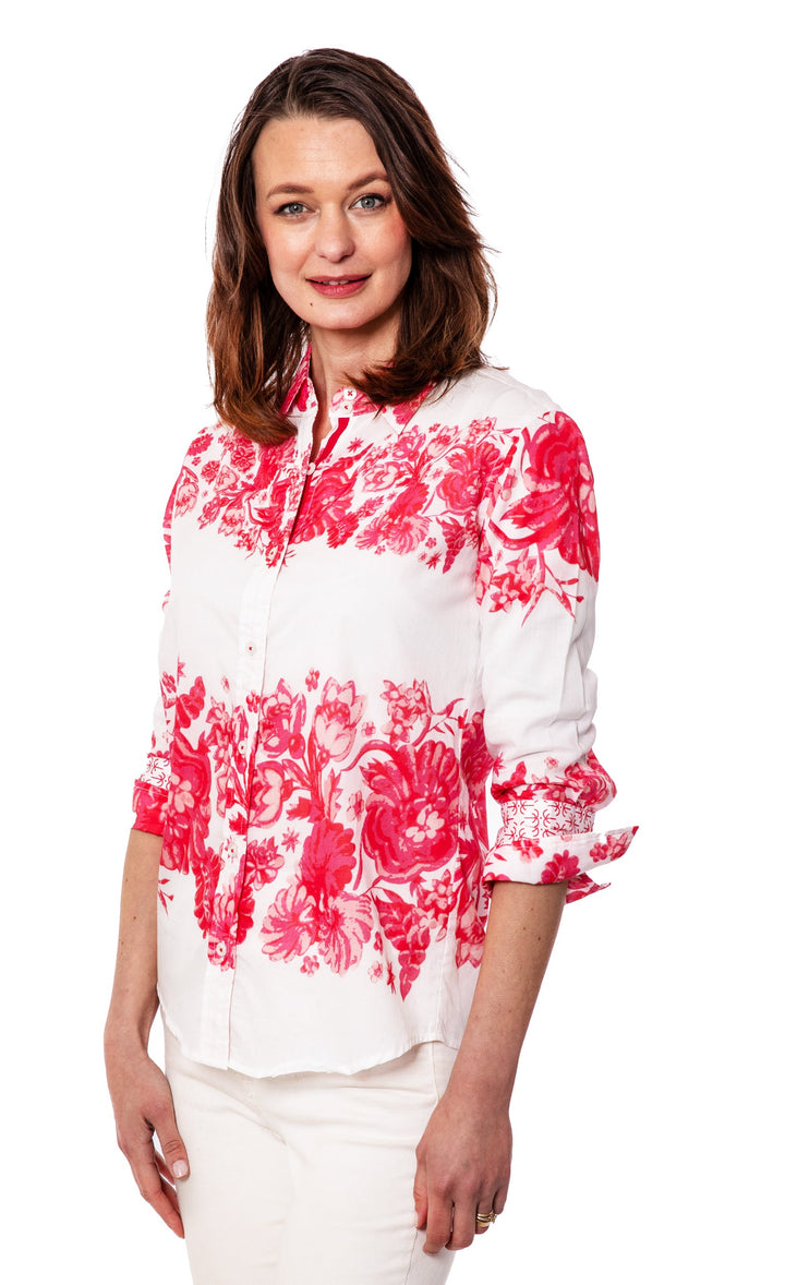 Dizzy-Lizzie Rome 3/4 Sleeve Shirt - Pink Floral available at Barbara Katz