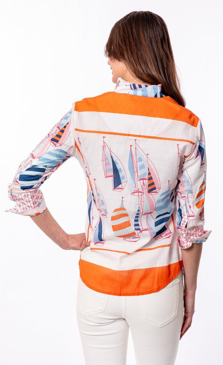 Dizzy-Lizzie Rome 3/4 Sleeve Shirt - Sailboats available at Barbara Katz