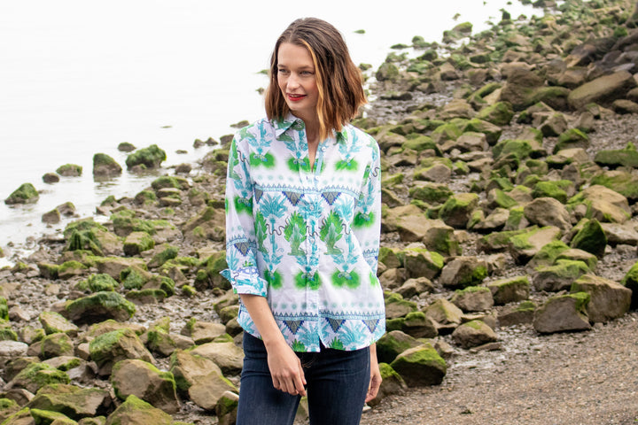Dizzy-Lizzie Rome Shirt With 3/4 Sleeves - Multi Palm Trees