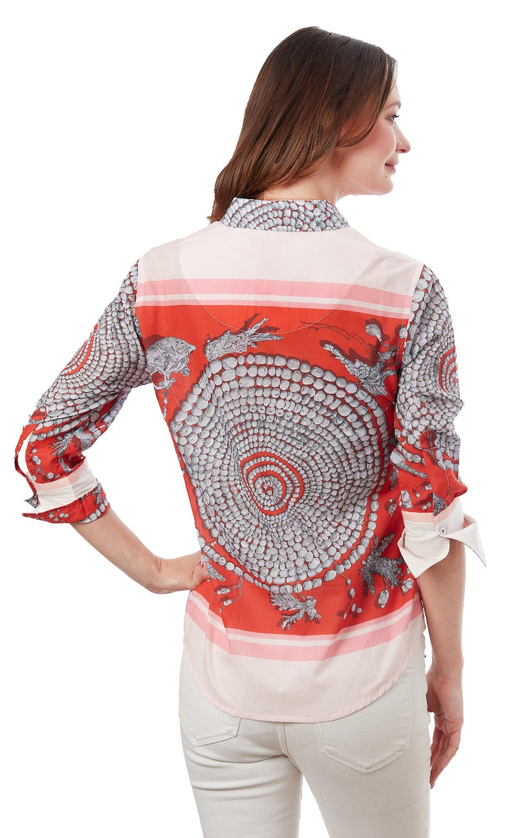 Dizzy-Lizzie Rome 3/4 Sleeve Shirt - Coral Print available at Barbara Katz
