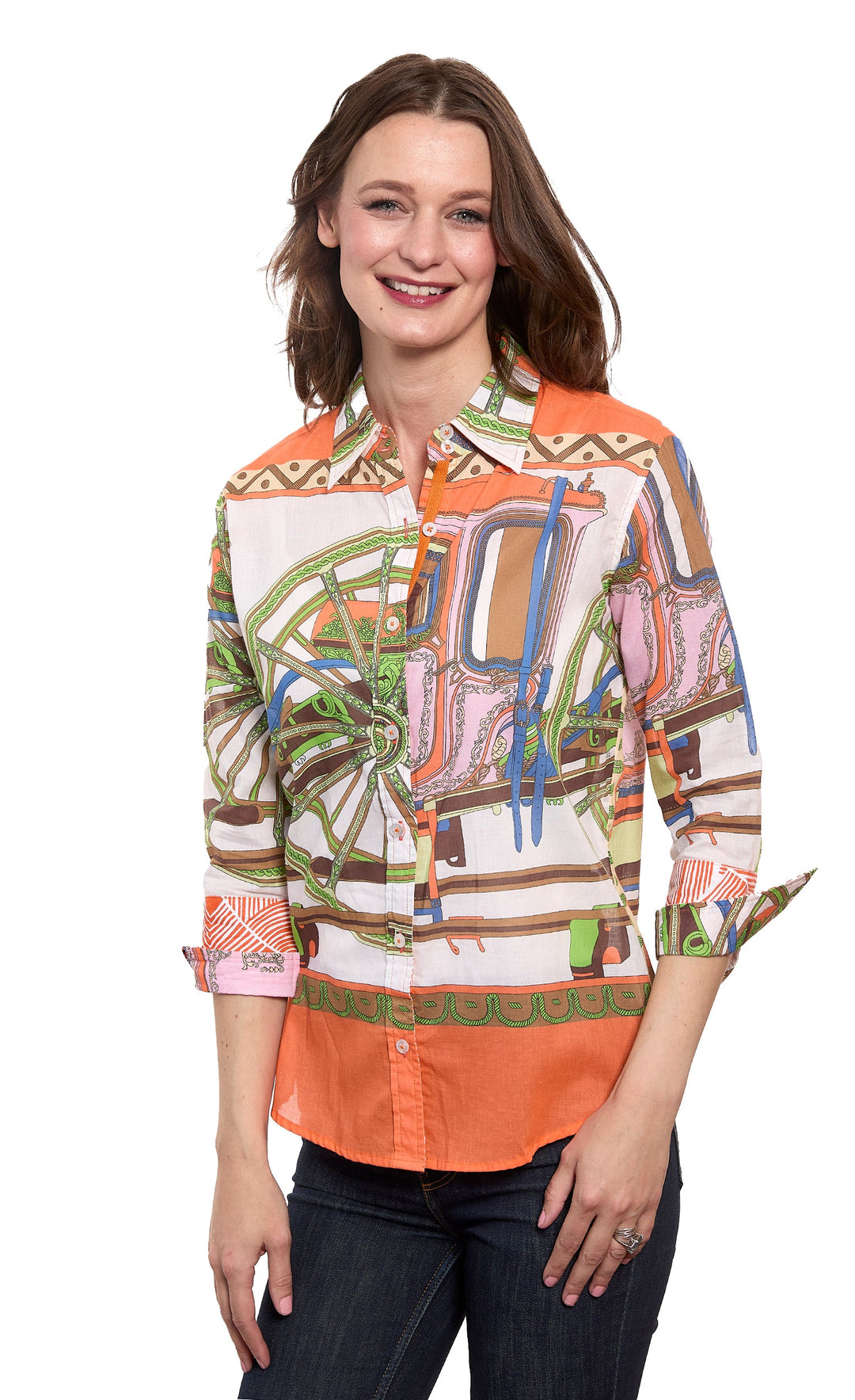 Dizzy-Lizzie Rome 3/4 Sleeve Shirt - Coach Orange available at Barbara Katz