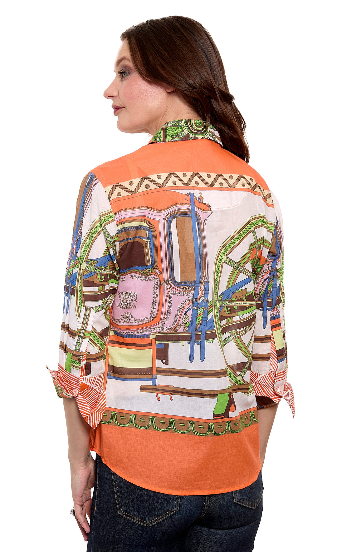 Dizzy-Lizzie Rome 3/4 Sleeve Shirt - Coach Orange available at Barbara Katz
