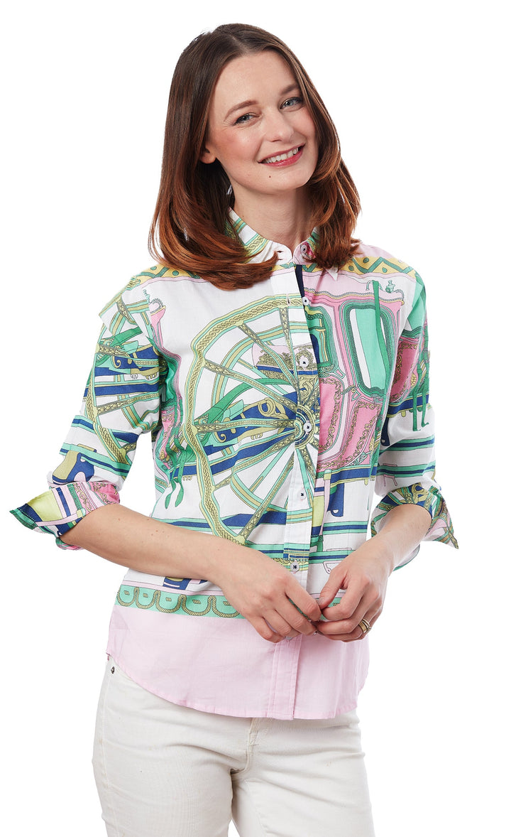 Dizzy-Lizzie Rome 3/4 Sleeve Shirt - Pink Wheel available at Barbara Katz
