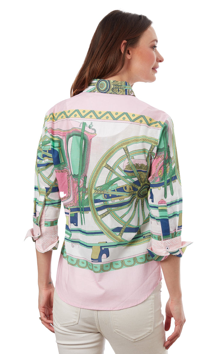 Dizzy-Lizzie Rome 3/4 Sleeve Shirt - Pink Wheel available at Barbara Katz