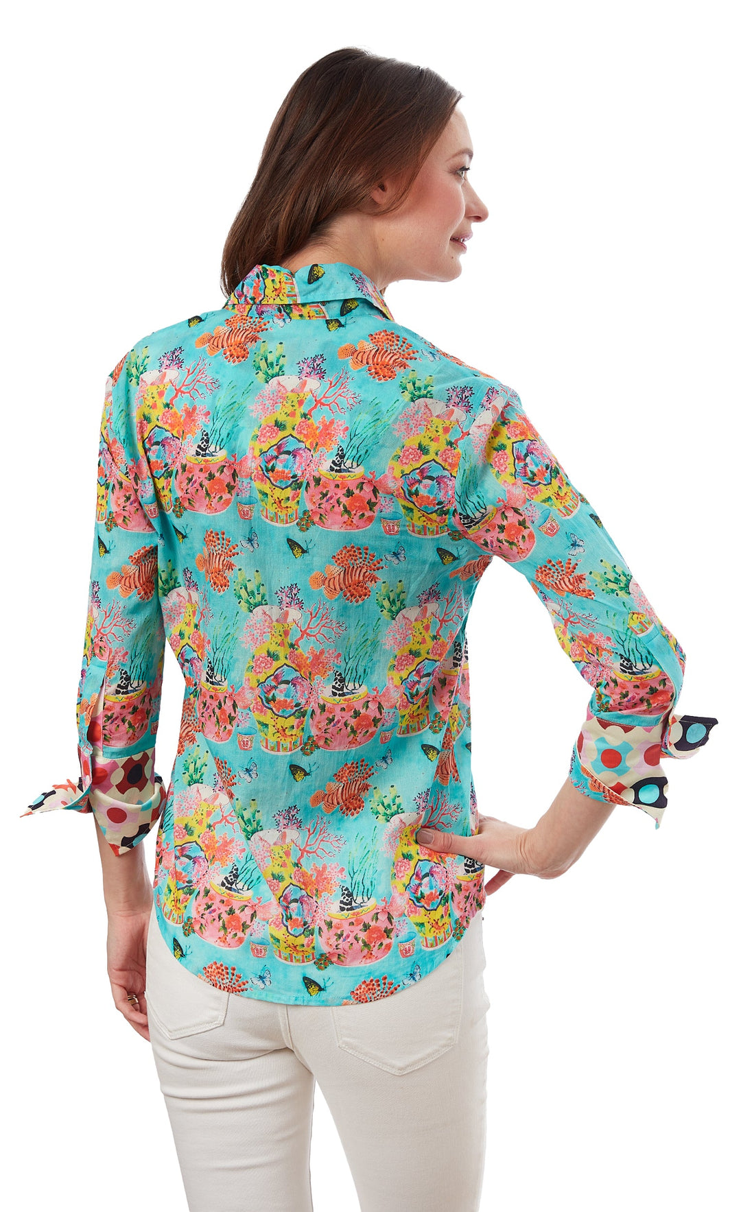 Dizzy-Lizzie Rome 3/4 Sleeve Shirt - Floral Dragon Print available at Barbara Katz