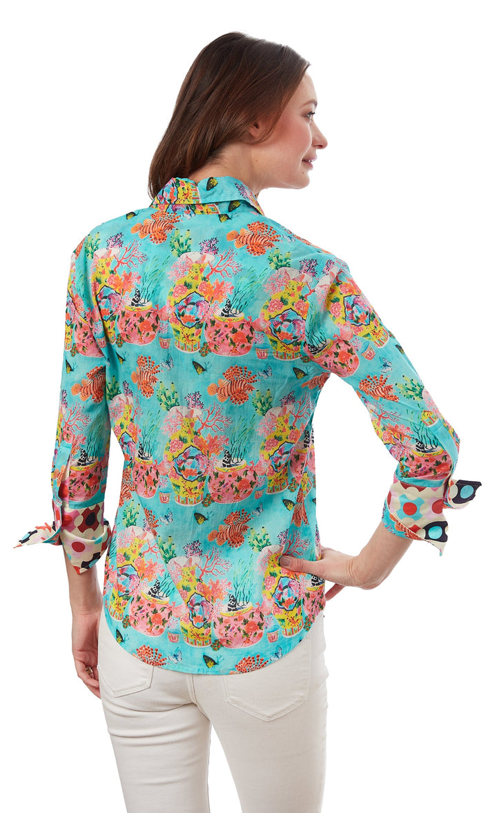 Dizzy-Lizzie Rome 3/4 Sleeve Shirt - Floral Dragon Print available at Barbara Katz