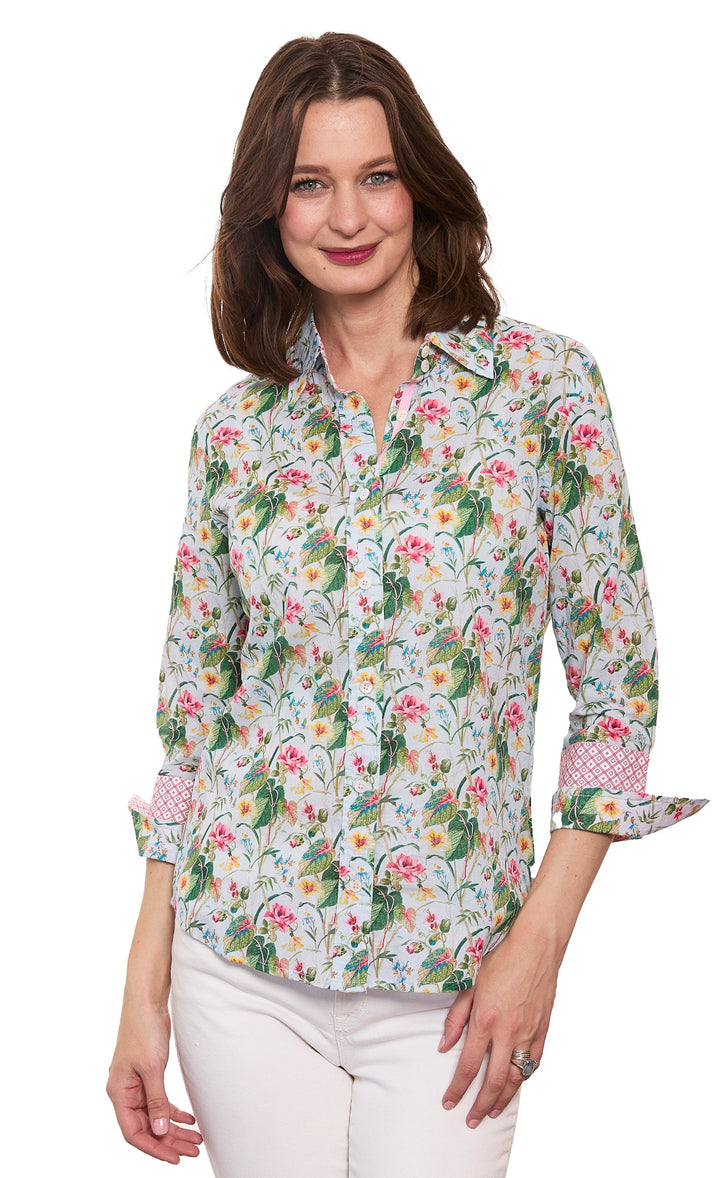 Dizzy-Lizzie Rome 3/4 Sleeve Shirt in Floral available at Barbara Katz