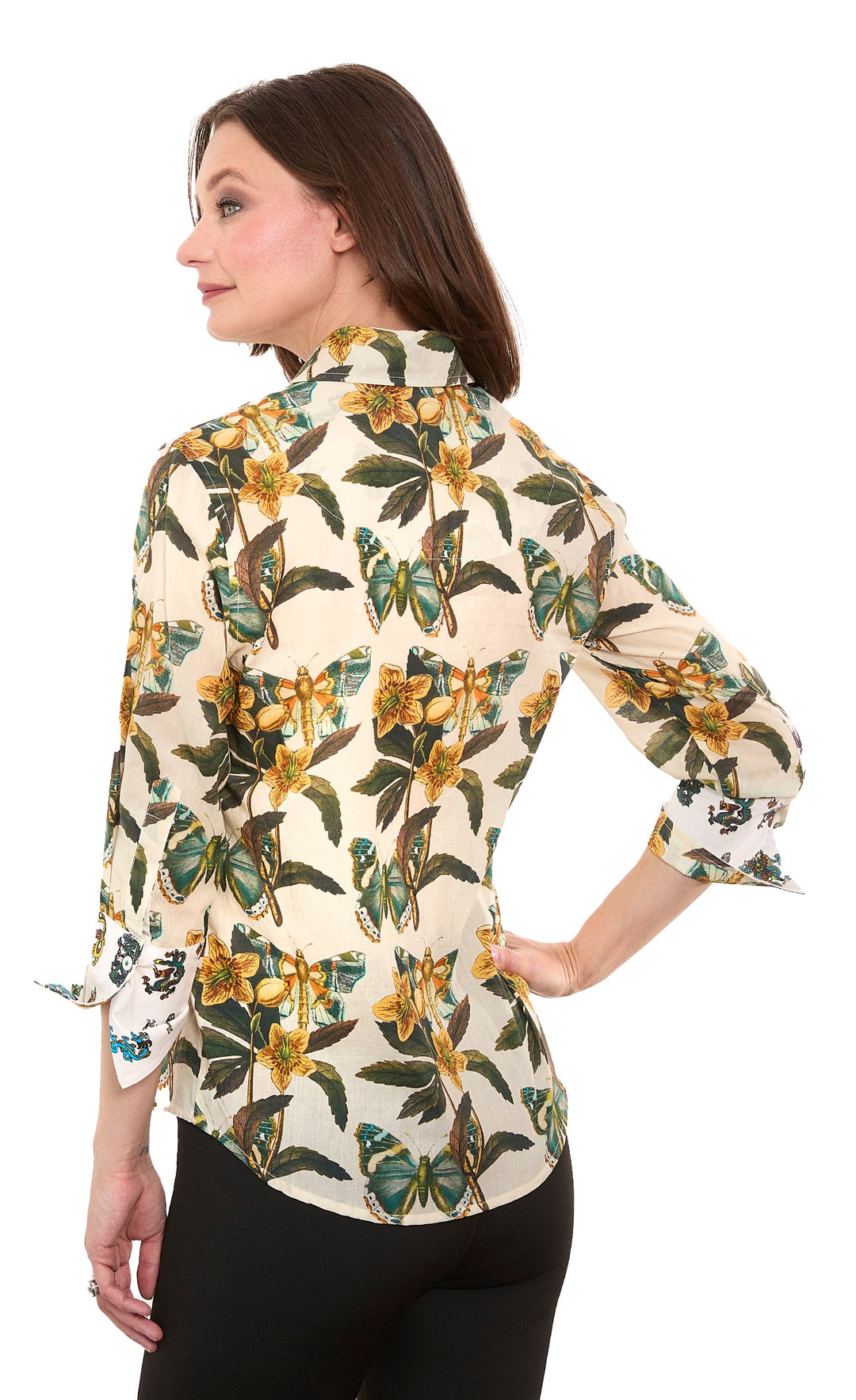 Dizzy-Lizzie Rome 3/4 Sleeve Shirt in Butterfly Print available at Barbara Katz