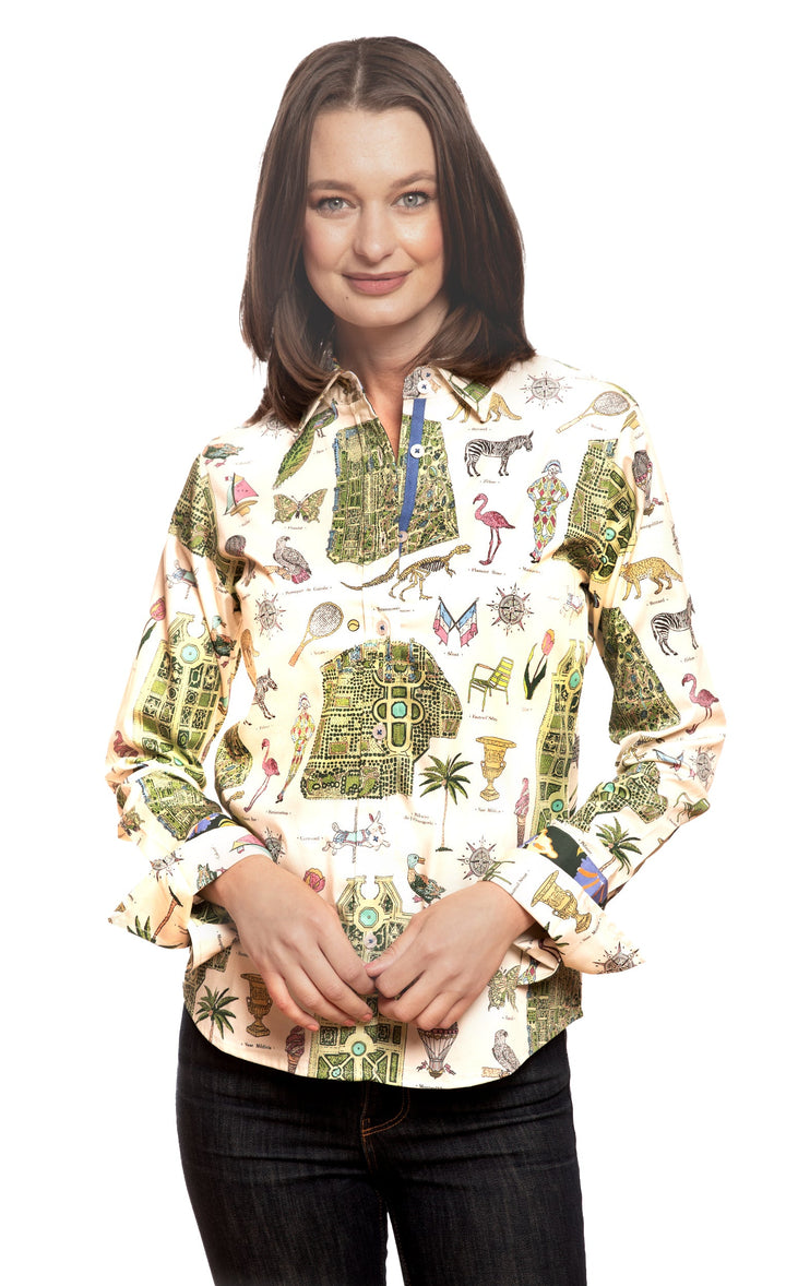 Dizzy-Lizzie Rome Long Sleeve Shirt - Paris Maps available at Barbara Katz
