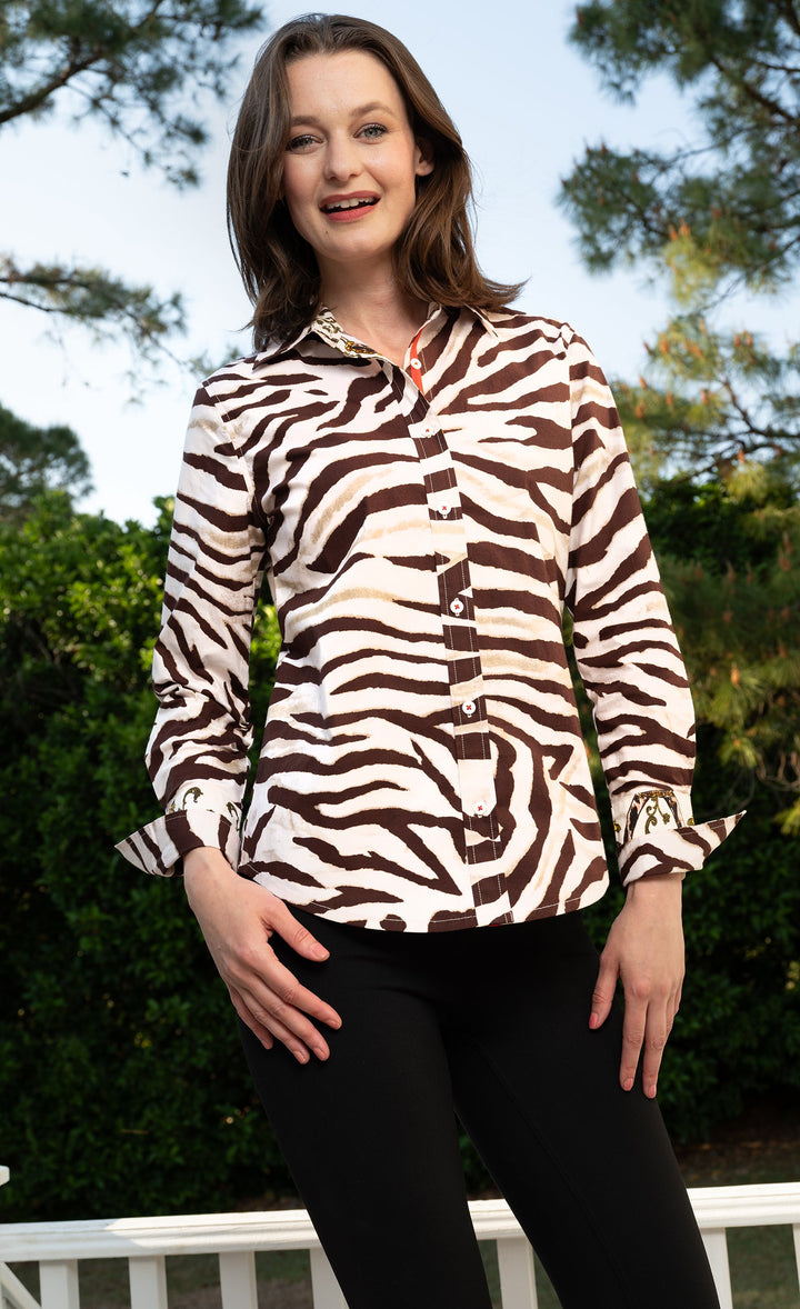 Dizzy-Lizzie Rome Long Sleeve Shirt - Tiger Print available at Barbara Katz