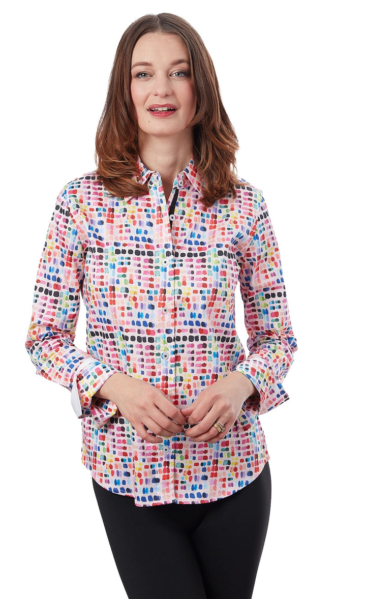 Dizzy-Lizzie Rome Long Sleeve Shirt - Confetti Print Pink available at Barbara Katz