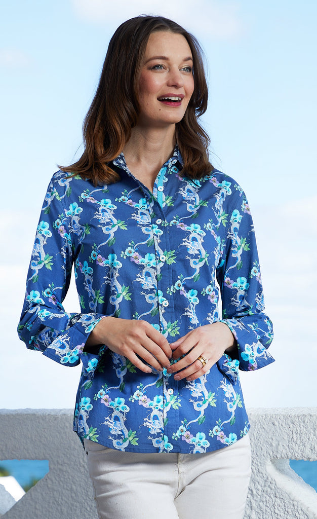 DIzzy-Lizzie Rome Long Sleeve Shirt - Navy Ground With Dragons