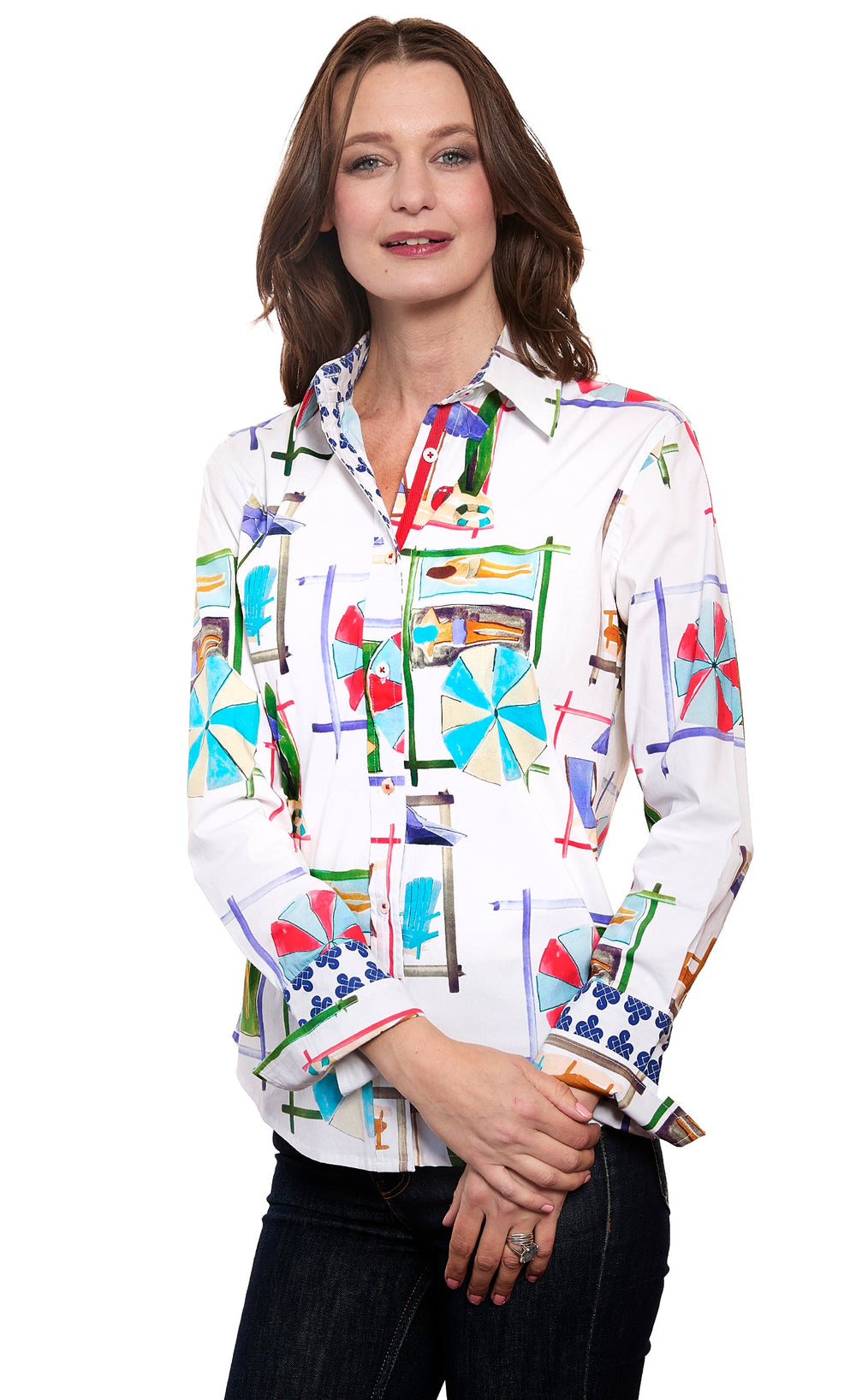 Dizzy-Lizzie Rome Long Sleeve Shirt - Beach Chairs Print available at Barbara Katz