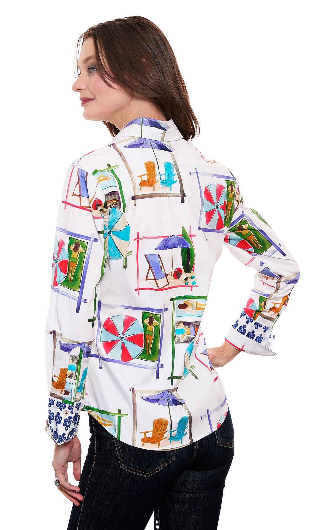 Dizzy-Lizzie Rome Long Sleeve Shirt - Beach Chairs Print available at Barbara Katz