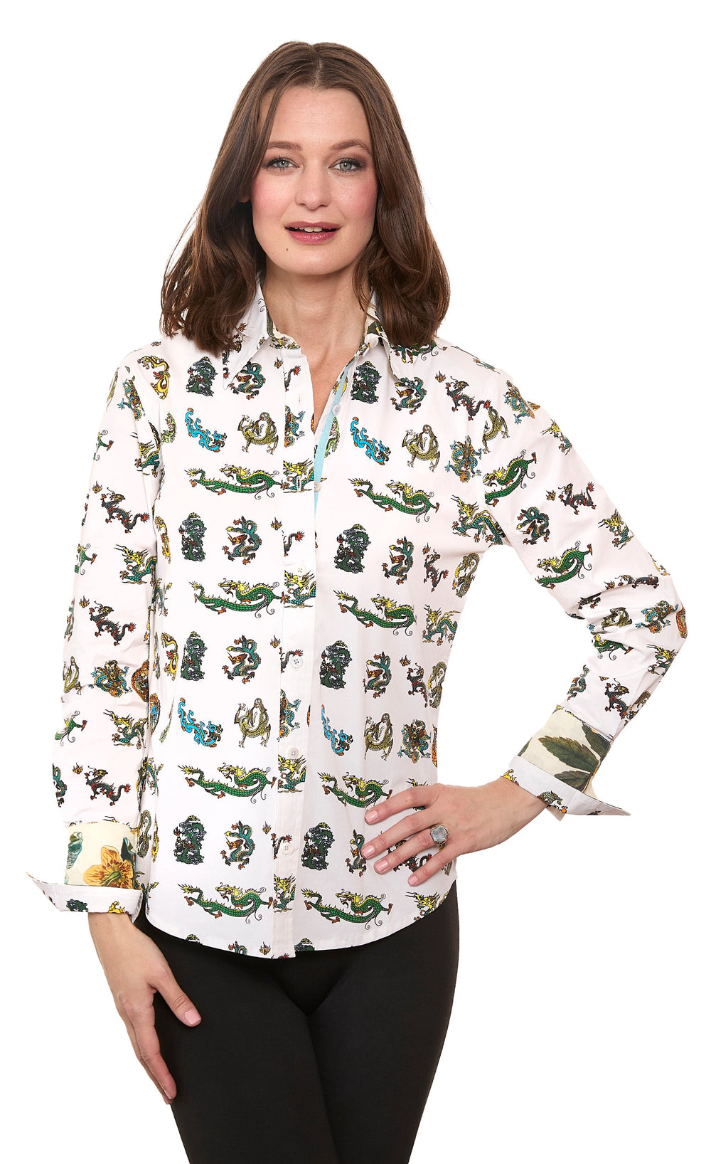 Dizzy-Lizzie Rome Long Sleeve Shirt in Mini Dragon Print available at Barbara Katz