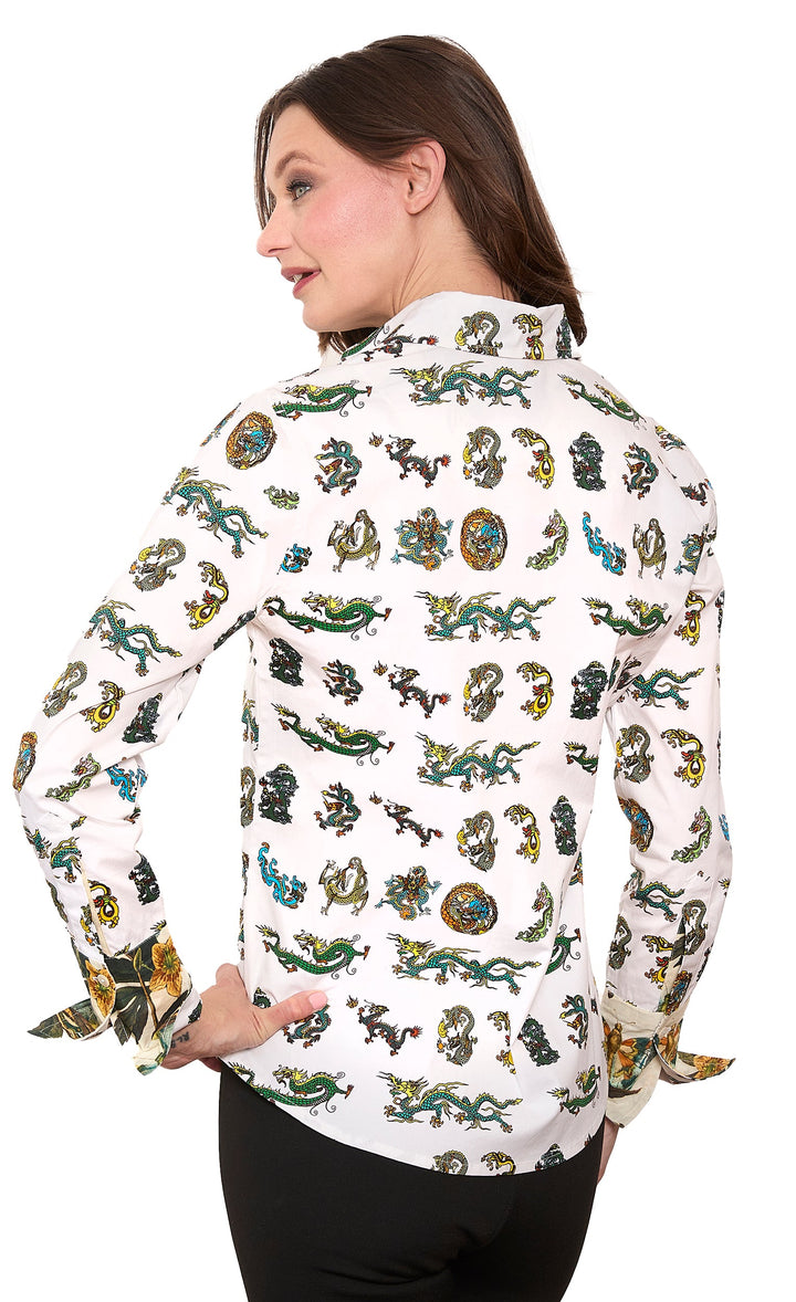 Dizzy-Lizzie Rome Long Sleeve Shirt in Mini Dragon Print available at Barbara Katz
