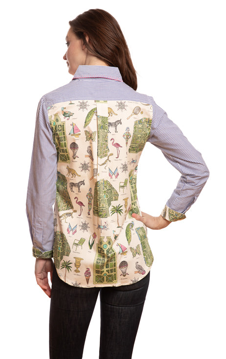 Dizzy-Lizzie Chesapeake Top - Striped Front with Paris Map on Back available at Barbara Katz