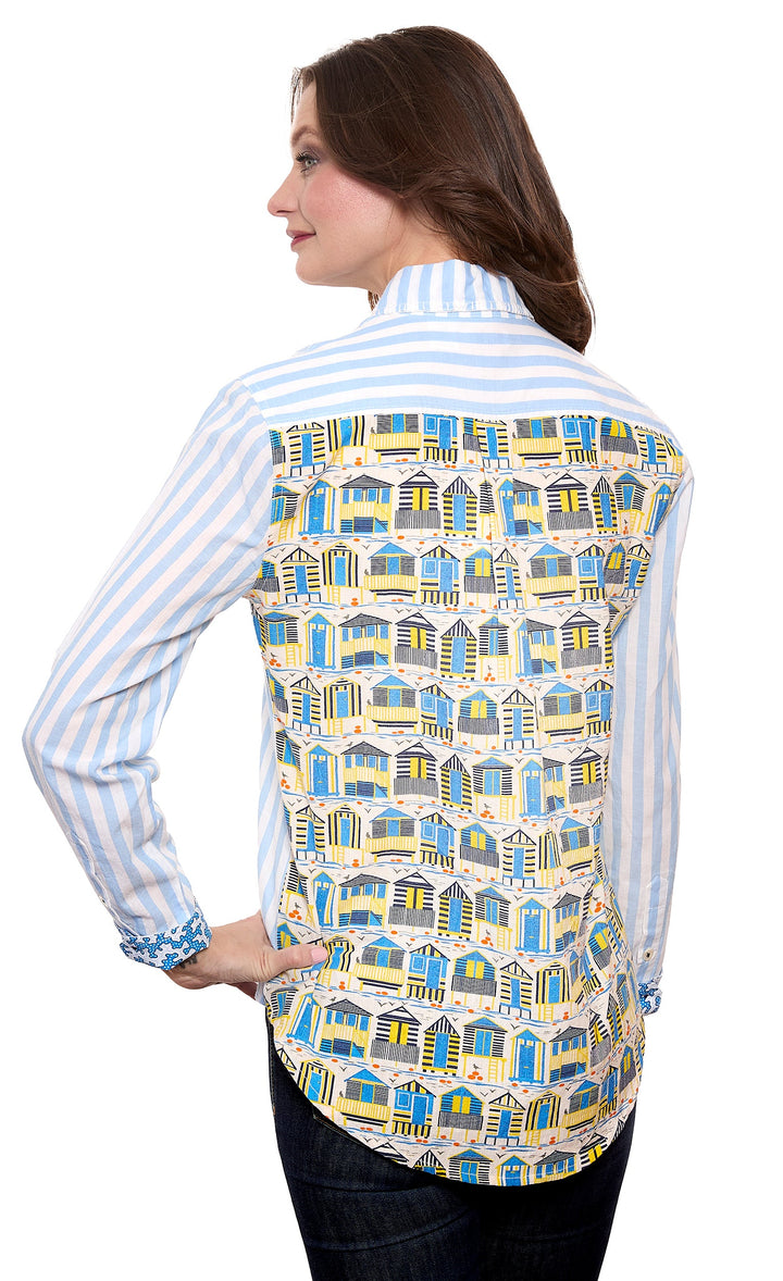 Dizzy-Lizzie Chesapeake Hi-lo Top - Stripes On Front, Cabanas On Back available at Barbara Katz