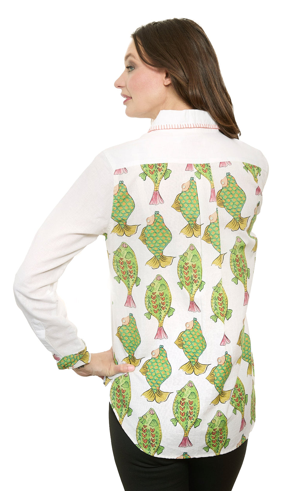 Dizzy-Lizzie Chesapeake Top With Fishes Back Panel available at Barbara Katz
