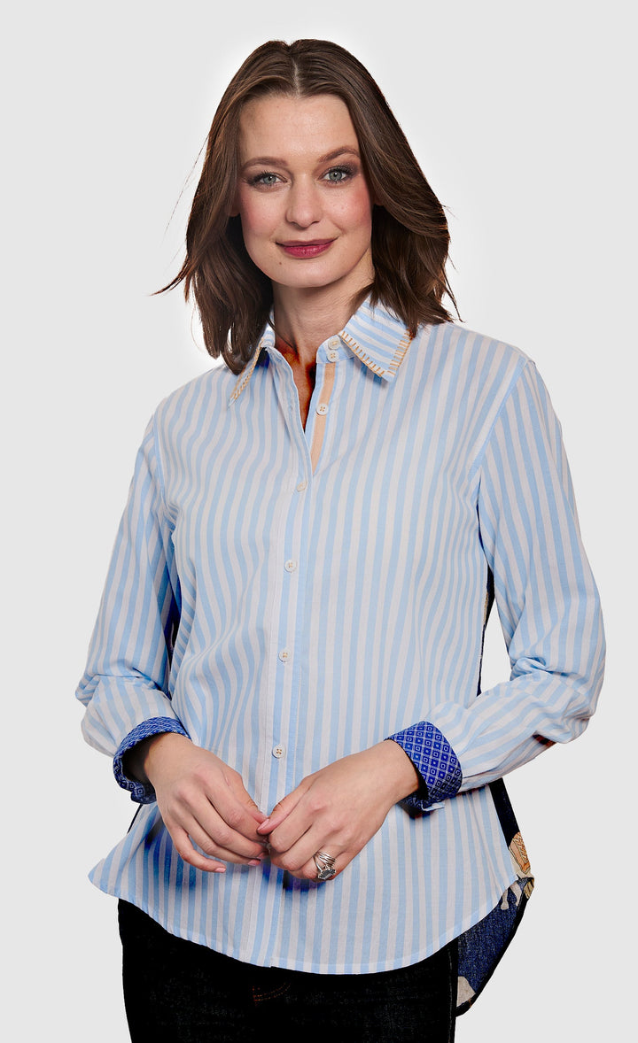 Dizzy-Lizzie Chesapeake Hi Lo Top with Navy Ground Ellies on The Back available at Barbara Katz