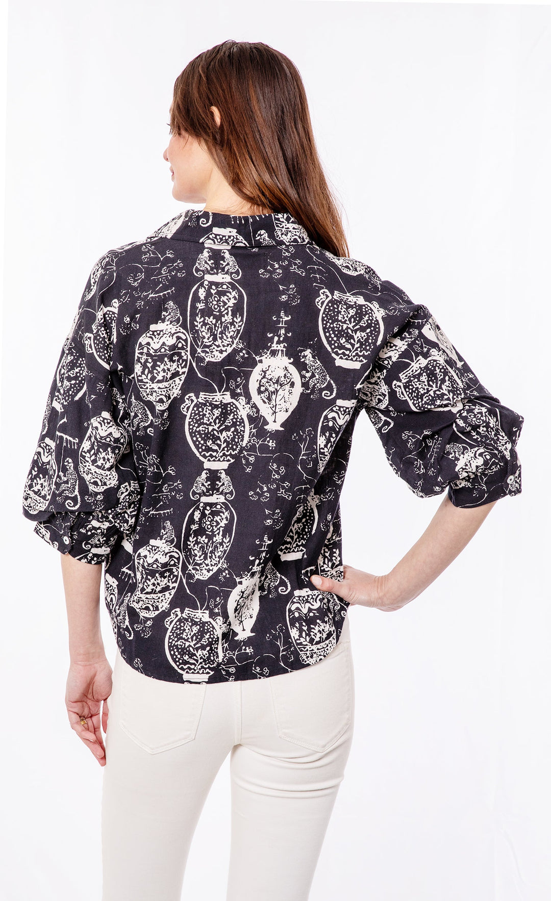 Dizzy-Lizzie Oversized Puff Sleeve Top - Black White available at Barbara Katz