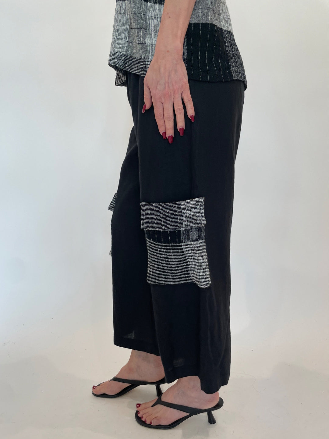 Chalet et Ceci Dallas Linen Plaid Pants in Black available at Barbara Katz