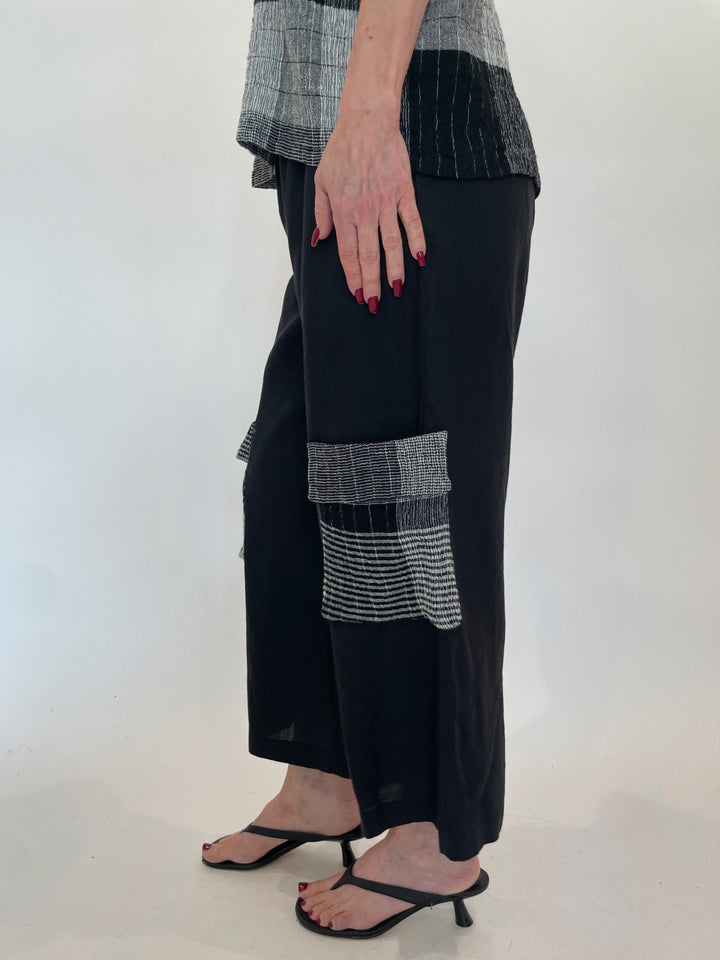 Chalet et Ceci Dallas Linen Plaid Pants in Black available at Barbara Katz
