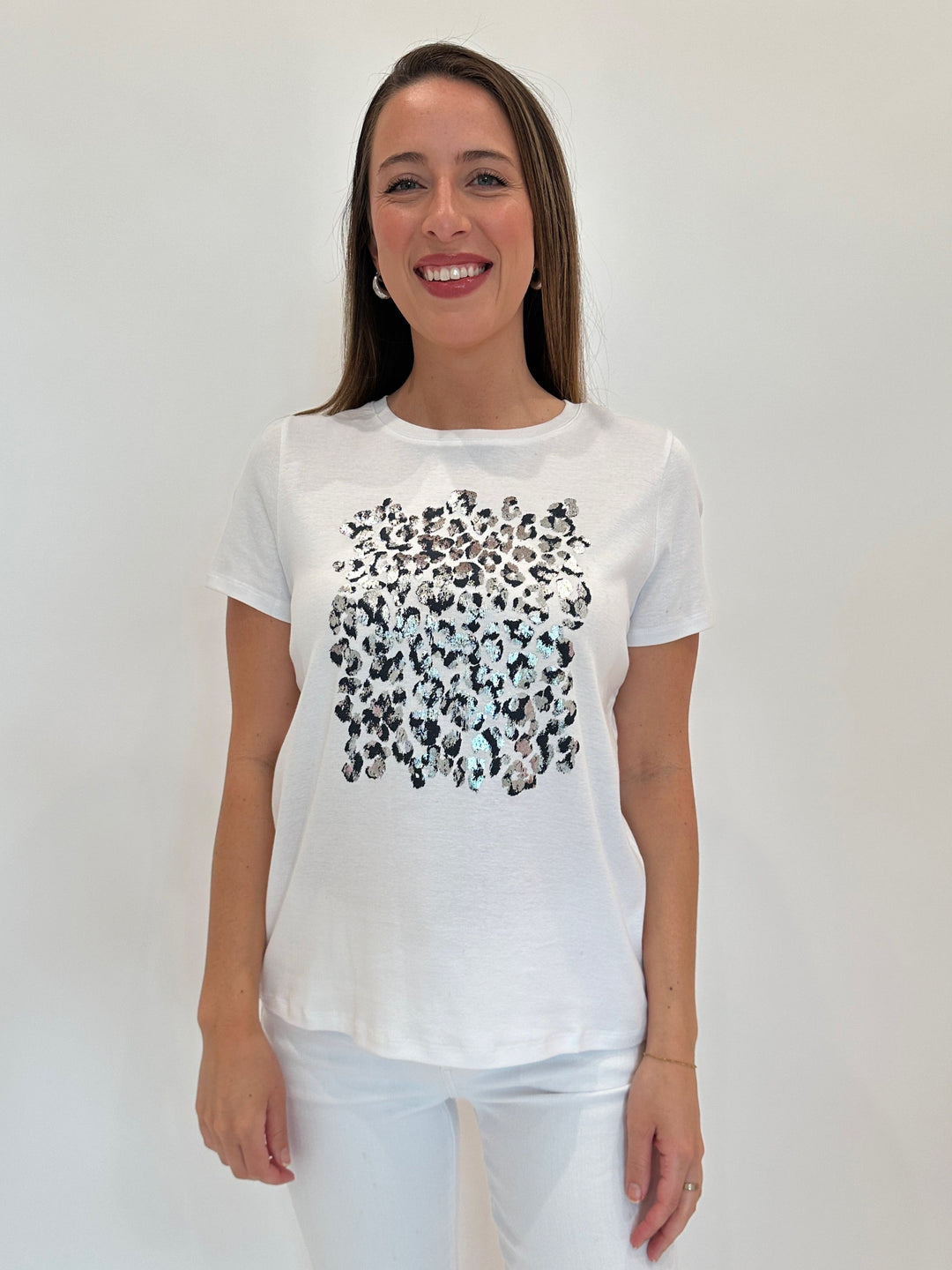 Elliott Lauren Wild Cheetah Printed Tee in Silver available at Barbara Katz