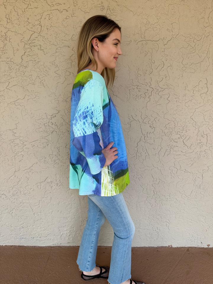 Andrea Geer Thermal Knit Aline Top - Blue Print