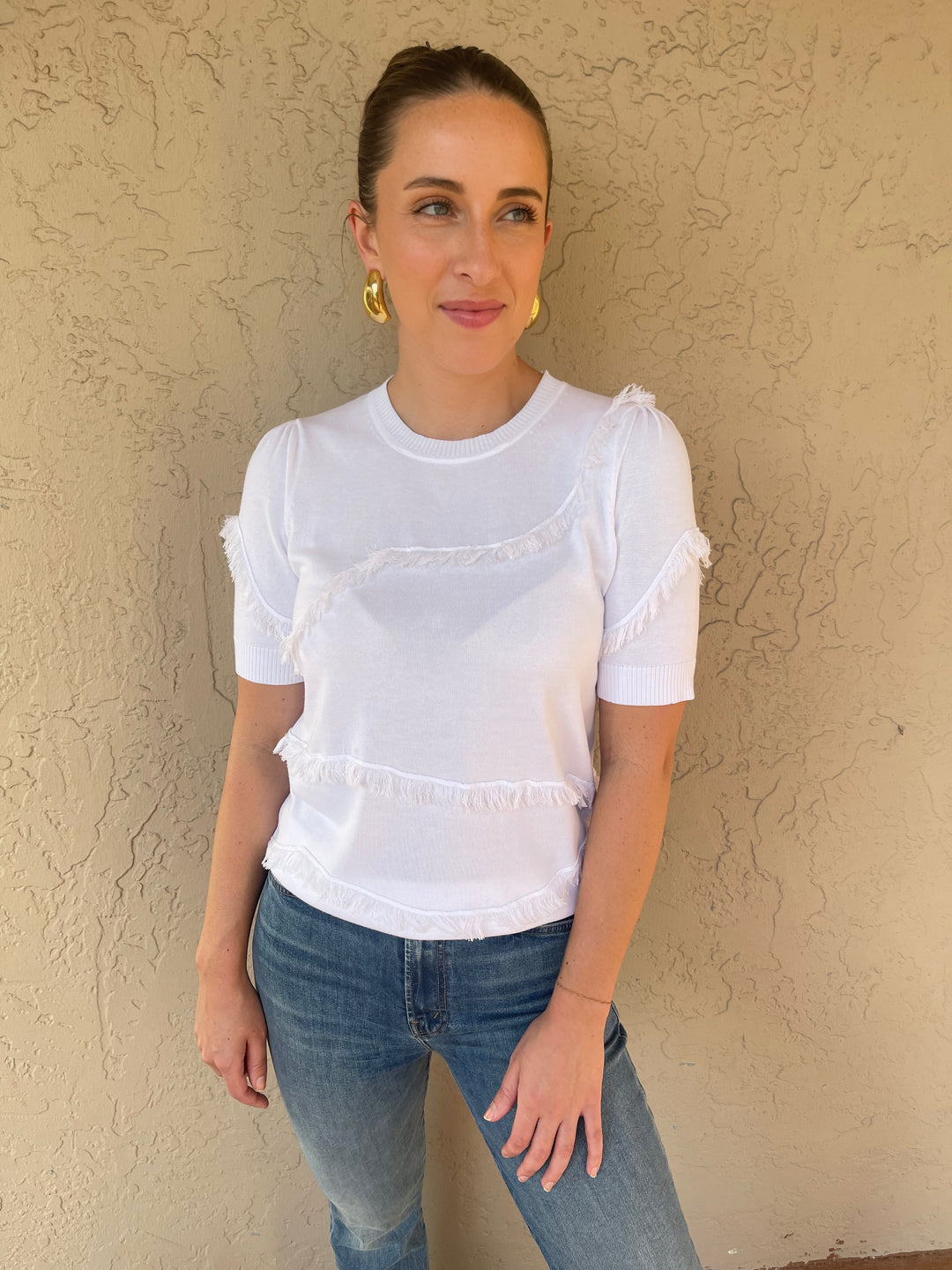 Edinburg Knitwear Fringe Tee - White