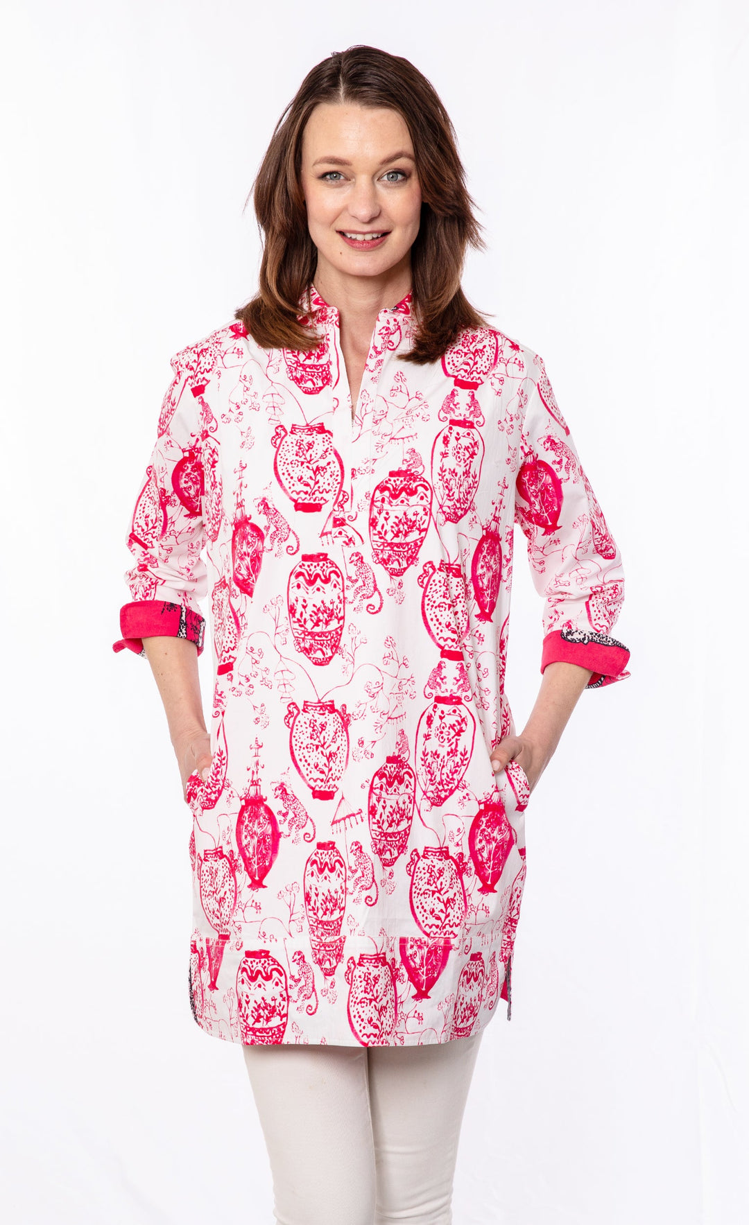 Dizzy-Lizzie Vail Tunic - Pink White Chinoiserie available at Barbara Katz