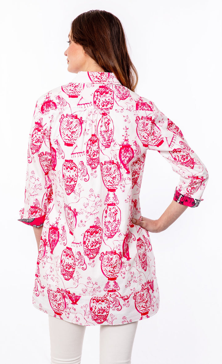 Dizzy-Lizzie Vail Tunic - Pink White Chinoiserie available at Barbara Katz