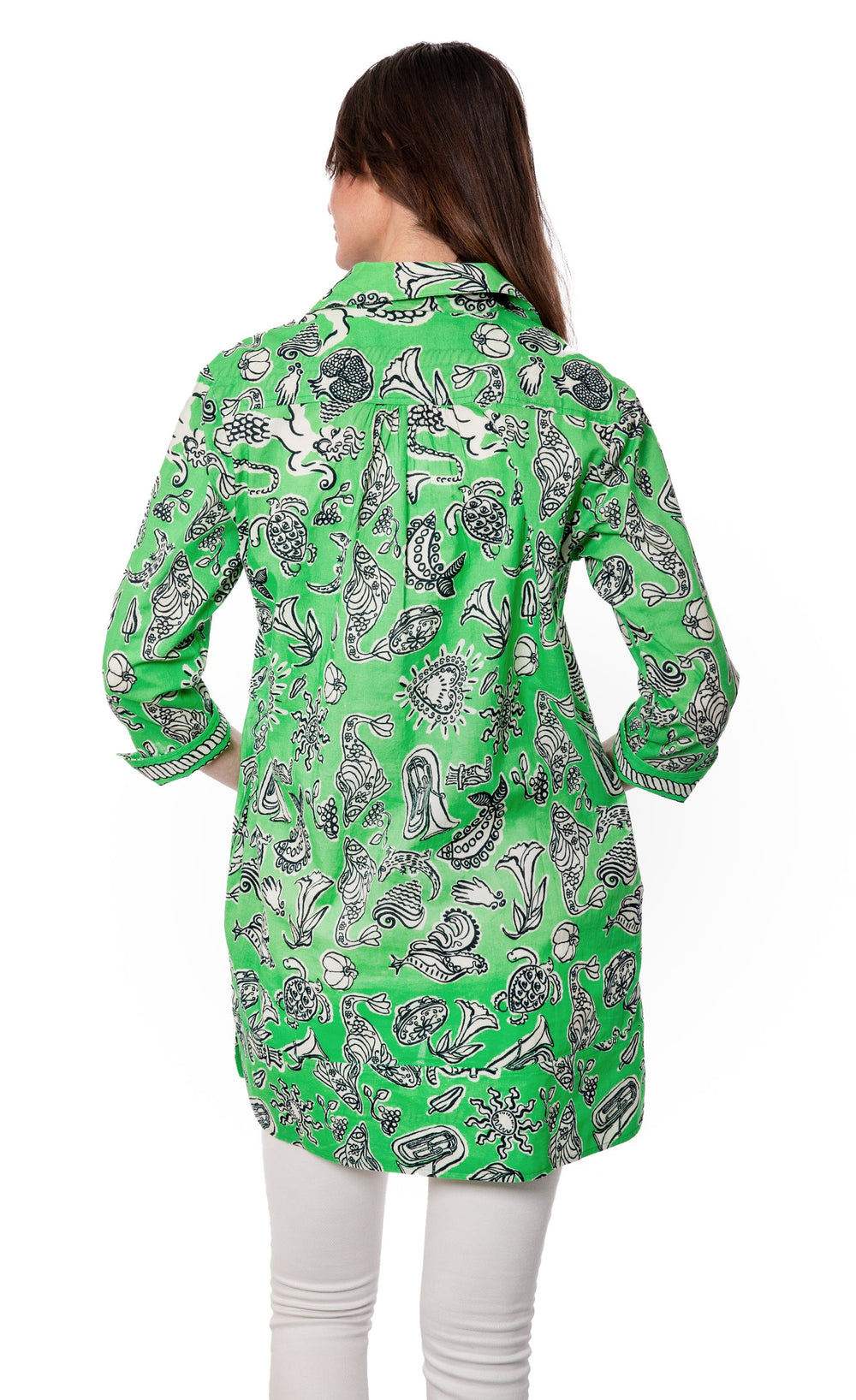 Dizzy-Lizzie Vail Tunic - Green Whimsy Print available at Barbara Katz
