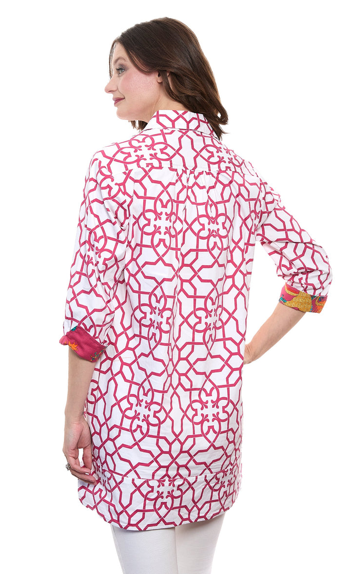 Dizzy-Lizzie Vail Tunic in Pink White Geo Print available at Barbara Katz