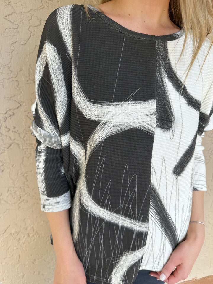 Andrea Geer Thermal Knit Crop Boxy Top - Grey/White