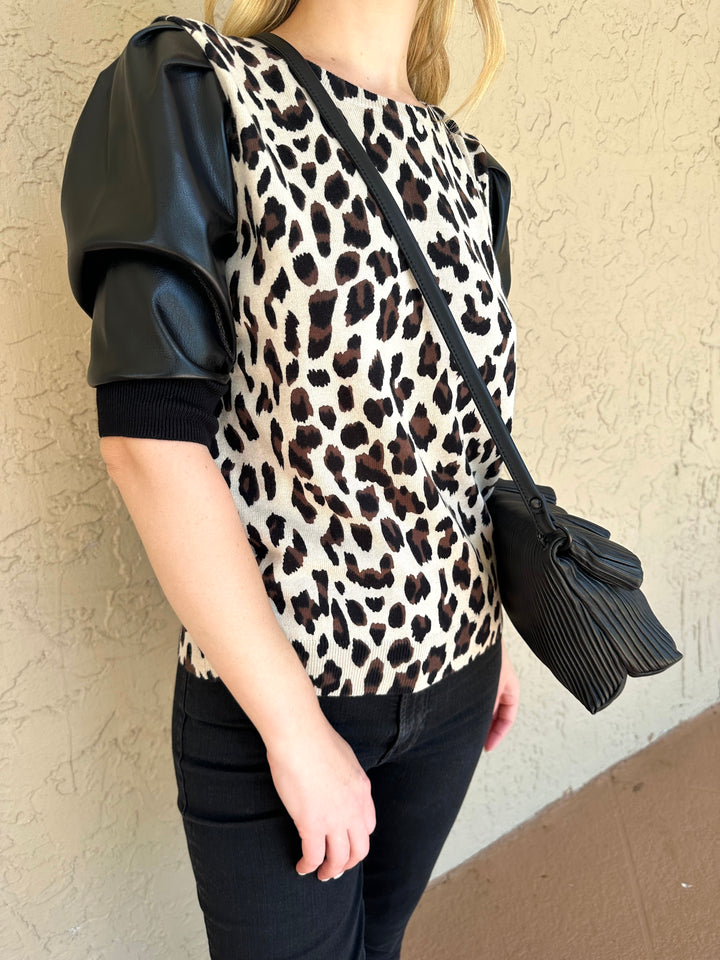 J Society Vegan Leather Cheetah Sweater - Oat